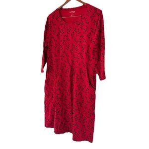 North Style Casual Dress Large‎ Red and Black Vine Print Pockets Stretch Boho